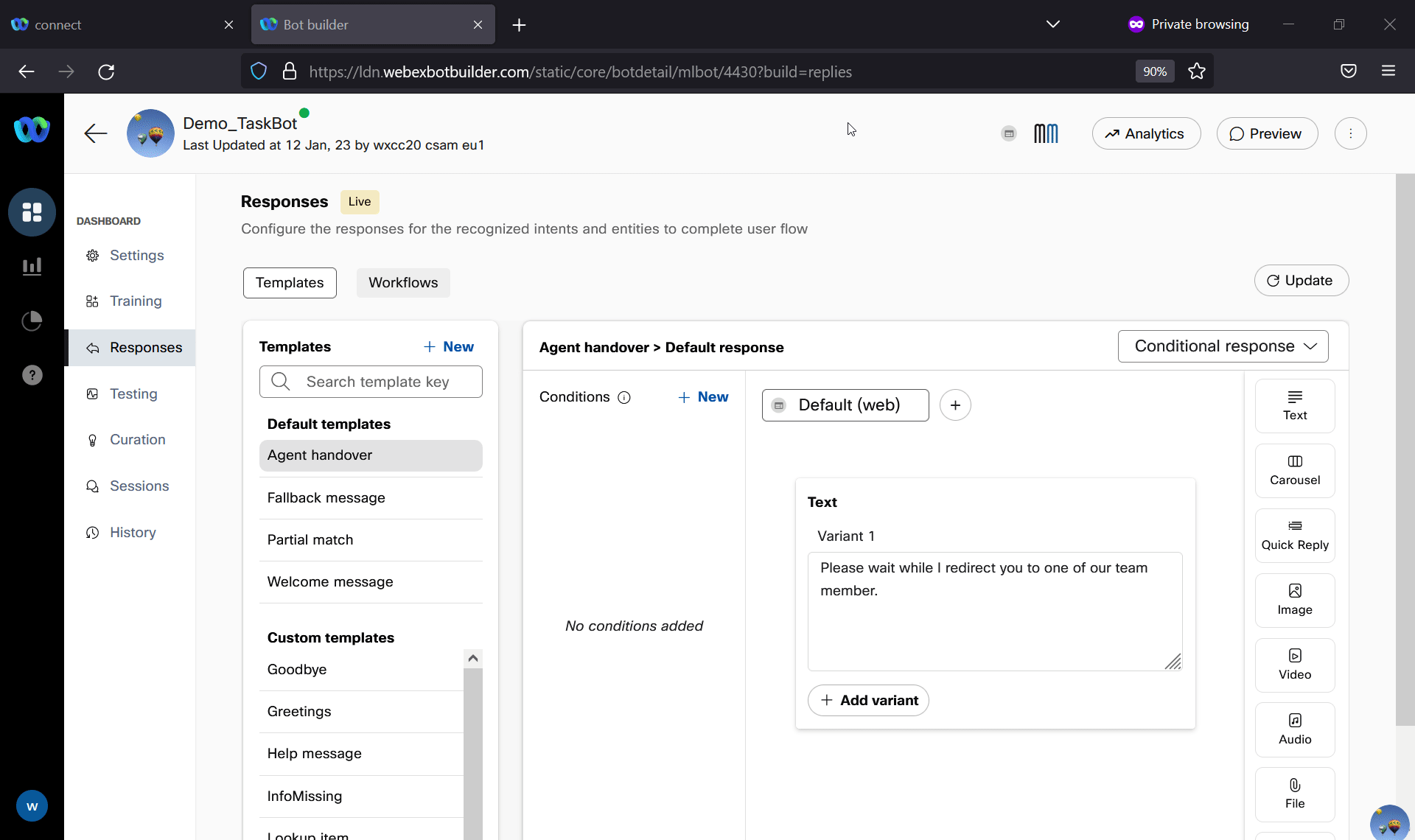 Lab 4.1: Webex Connect Task Bot Setup | Webex Contact Center Lab Repository